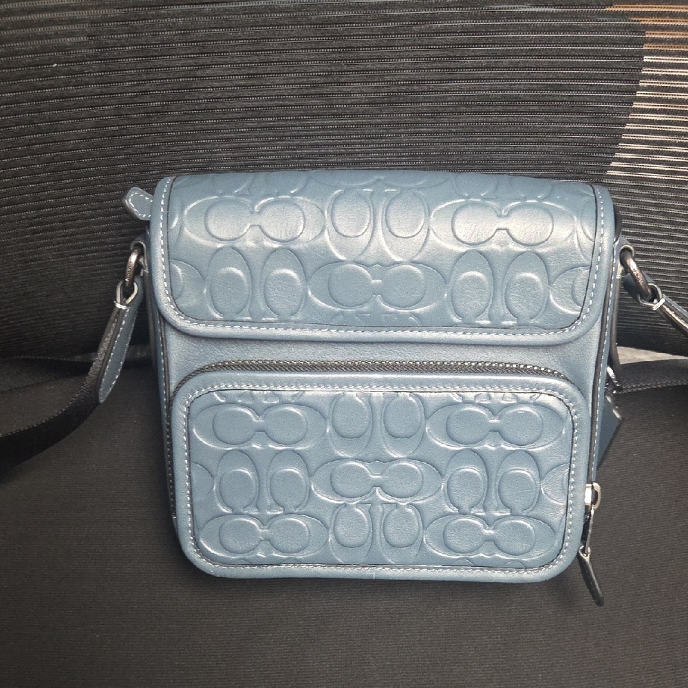 Coach Blue Embossed Leather Messenger Bag